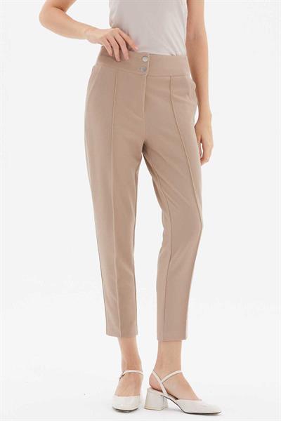 Beli Geniş Lastikli Süs Cep Dar Paça Pantolon  /  BEJ