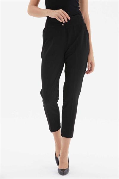 Beli Geniş Lastikli Süs Cep Dar Paça Pantolon  /  SİYAH