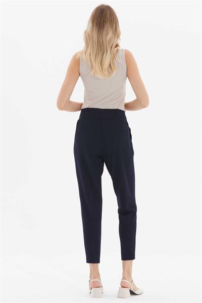 Beli Geniş Lastikli Süs Cep Dar Paça Pantolon  /  LACİVERT