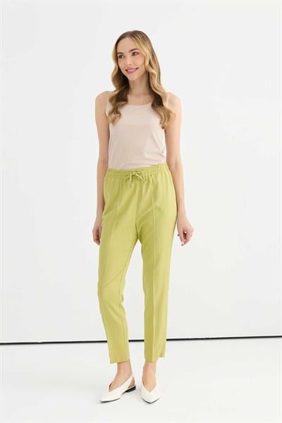 Beli Lastikli Bağlamalı Boru Paça Pantolon  /  YEŞİL