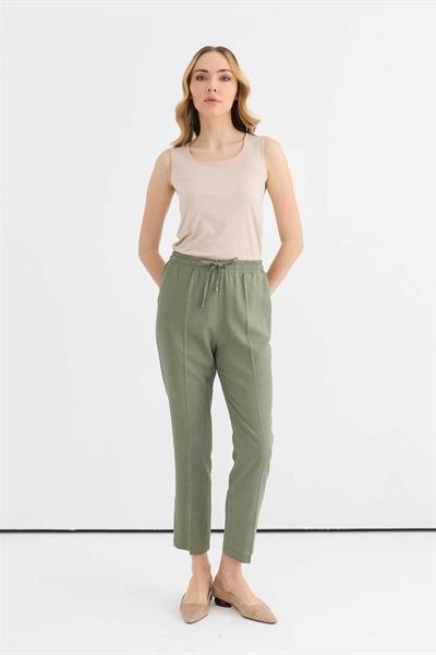 Beli Lastikli Bağlamalı Boru Paça Pantolon  /  HAKİ