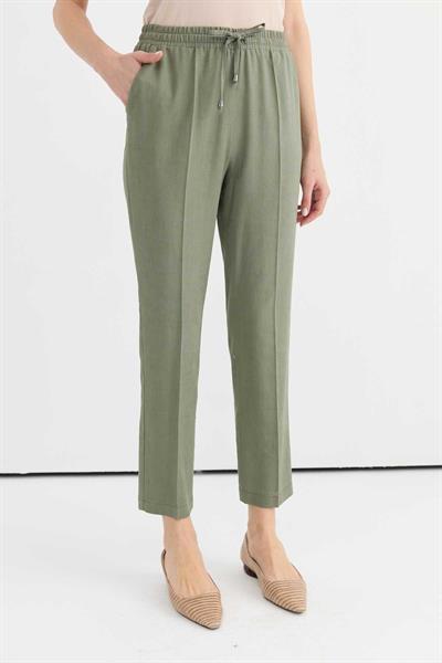 Beli Lastikli Bağlamalı Boru Paça Pantolon  /  HAKİ