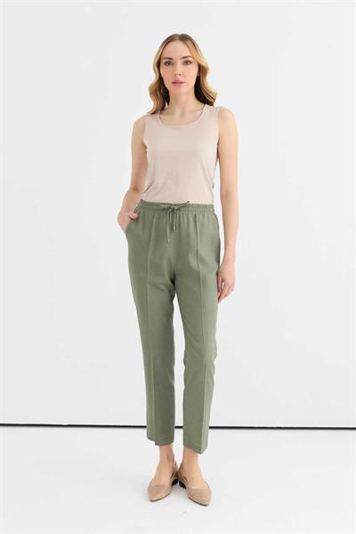 Beli Lastikli Bağlamalı Boru Paça Pantolon  /  HAKİ