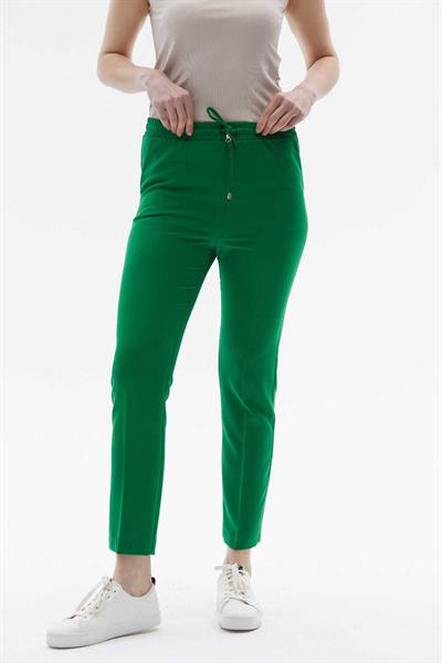 Beli Lastikli Bağlamalı Boru Paça Pantolon  /  YEŞİL