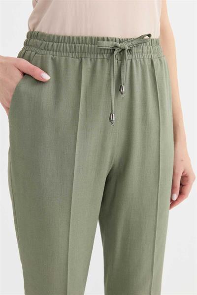 Beli Lastikli Bağlamalı Boru Paça Pantolon  /  HAKİ