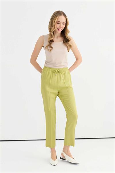 Beli Lastikli Bağlamalı Boru Paça Pantolon  /  YEŞİL