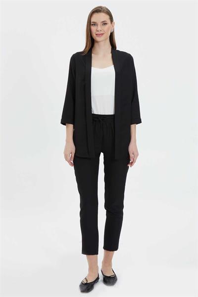 Beli Lastikli Bağlamalı Pantolon  /  SİYAH