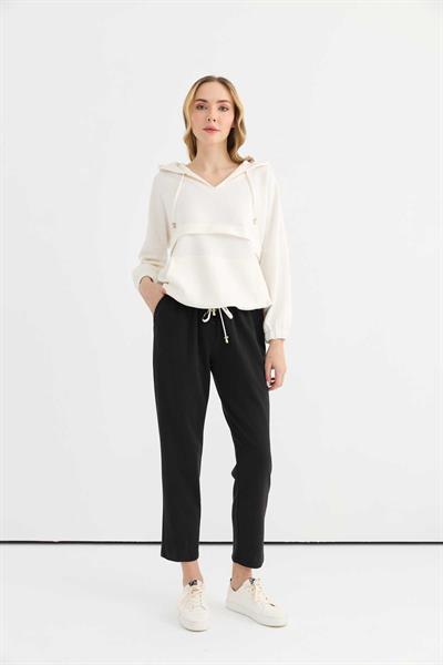 Beli Lastikli Havuç Örme Pantolon  /  SİYAH