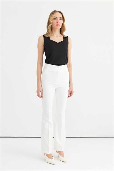 Beli Lastikli İspanyol Paça Pantolon  /  EKRU