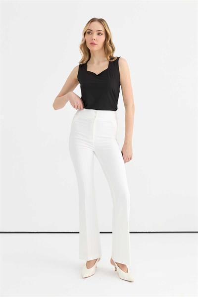 Beli Lastikli İspanyol Paça Pantolon  /  EKRU