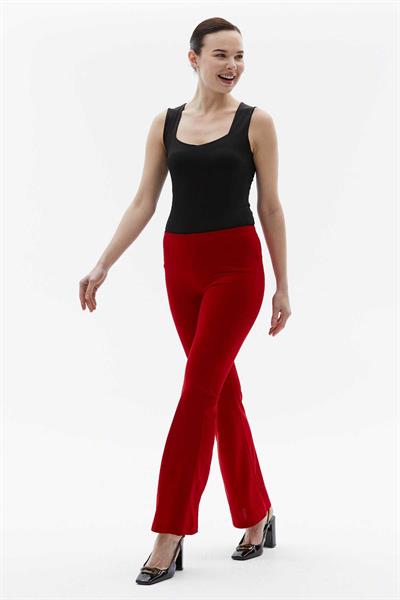 Beli Lastikli İspanyol Paça Pantolon  /  KIRMIZI