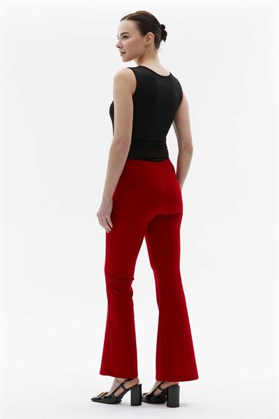 Beli Lastikli İspanyol Paça Pantolon  /  KIRMIZI