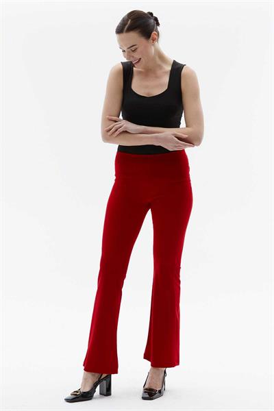 Beli Lastikli İspanyol Paça Pantolon  /  KIRMIZI