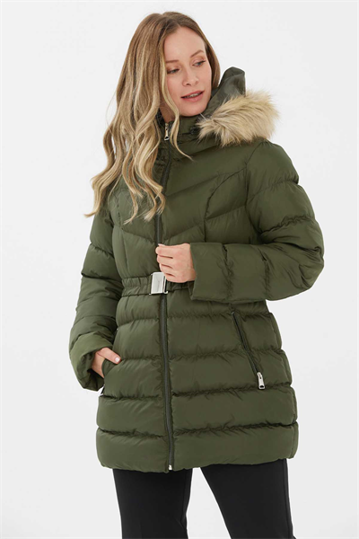 Beli Lastikli Kapüşonu Kürklü Mont  /  HAKİ