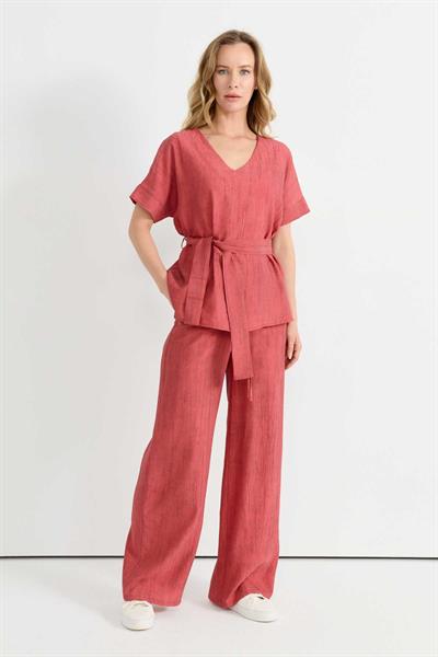 Beli Lastikli Kendinden Desenli Bol Paça Pantolon  /  MERCAN
