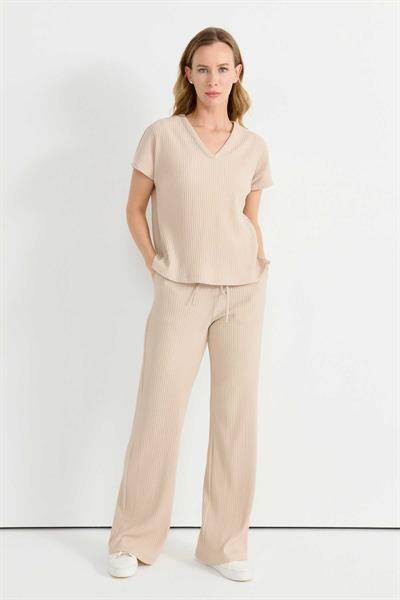 Beli Lastikli Kendinden Plise Pantolon  /  BEJ