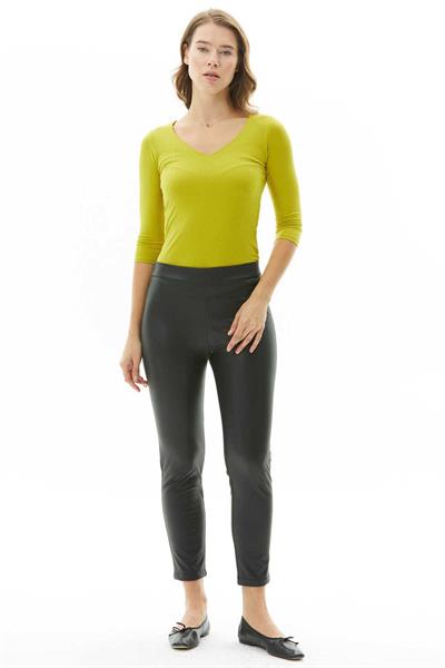 Beli Lastikli Mat Deri Dar Pantolon  /  SİYAH