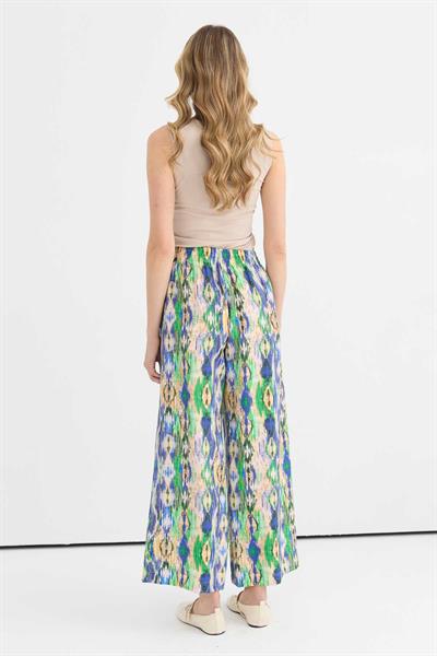 Beli Lastikli Soyut Desen Bol Paça Pantolon  /  YEŞİL