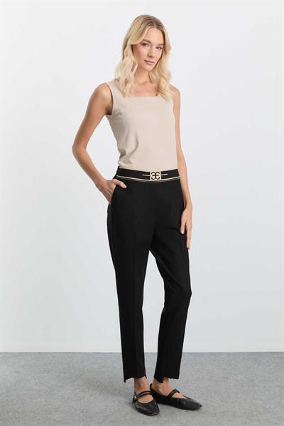 Beli Logolu Ön Paçası Duble Paça Örme Pantolon  /  SİYAH