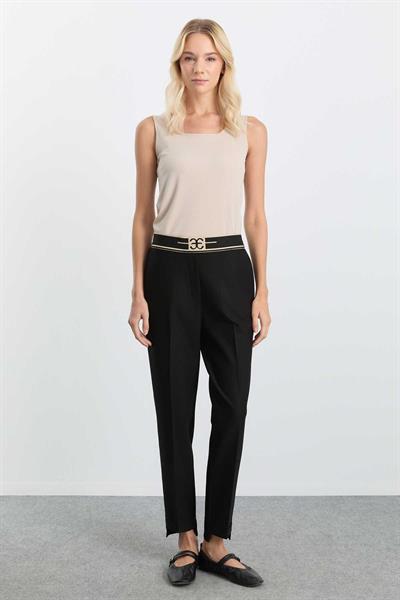 Beli Logolu Ön Paçası Duble Paça Örme Pantolon  /  SİYAH