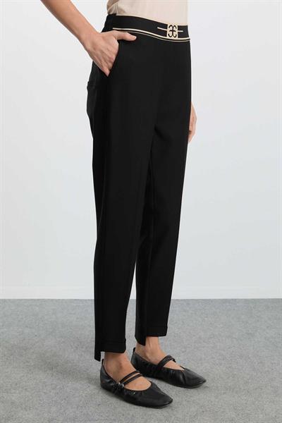 Beli Logolu Ön Paçası Duble Paça Örme Pantolon  /  SİYAH