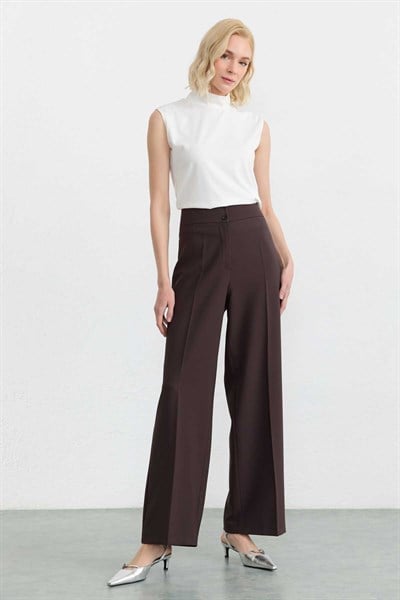 Beli Yandan Geniş Lastikli Bol Paça Pantolon  /  KAHVE