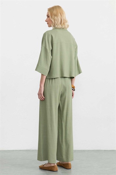 Bol Paça Keten Pantolon  /  HAKİ