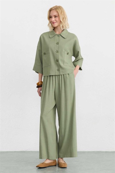 Bol Paça Keten Pantolon  /  HAKİ