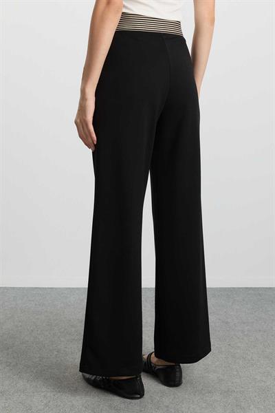 Bol Paça Lastiği Çizgili Örme Pantolon  /  SİYAH