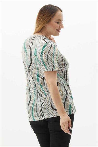 Büyük Beden Aksesuarlı Piton Desen Penye Bluz  /  YEŞİL