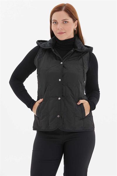 Büyük Beden Bebe Yaka Kapüşonlu Velboalı Yelek  /  SİYAH