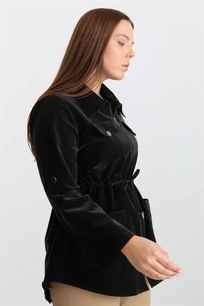 Büyük Beden Beli Büzgülü Kapak Cep Trençkot  /  SİYAH