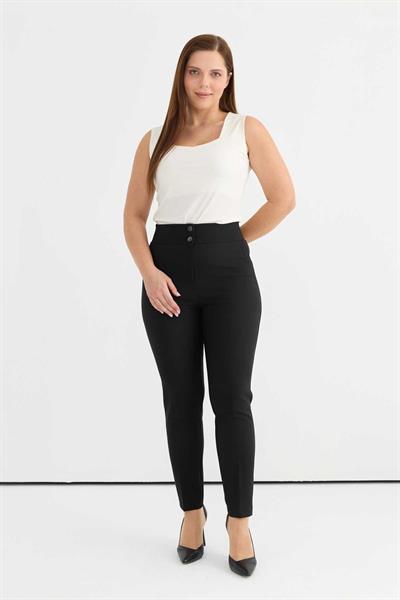 Büyük Beden Beli Geniş Lastikli Dar Paça Pantolon  /  SİYAH