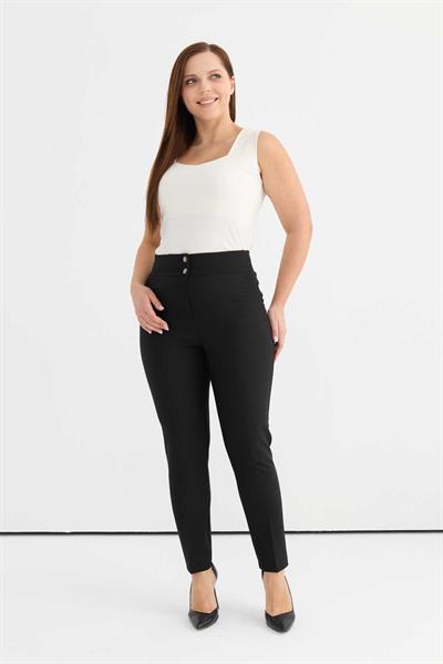 Büyük Beden Beli Geniş Lastikli Dar Paça Pantolon  /  SİYAH
