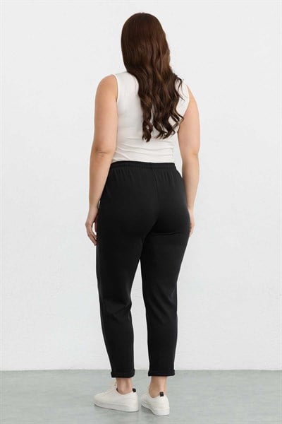 Büyük Beden Beli Lastikli Duble Paça Örme Pantolon  /  SİYAH