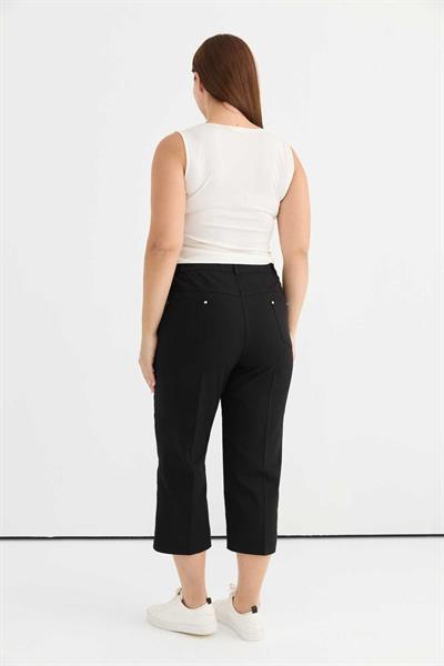 Büyük Beden Beli Yarım Lastikli Kapri Kot Pantolon  /  SİYAH