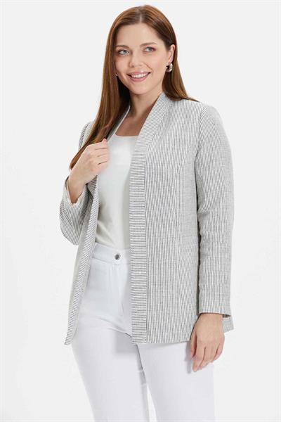 Büyük Beden Çizgili Pullu Yakası Katlamalı Ceket  /  SİYAH