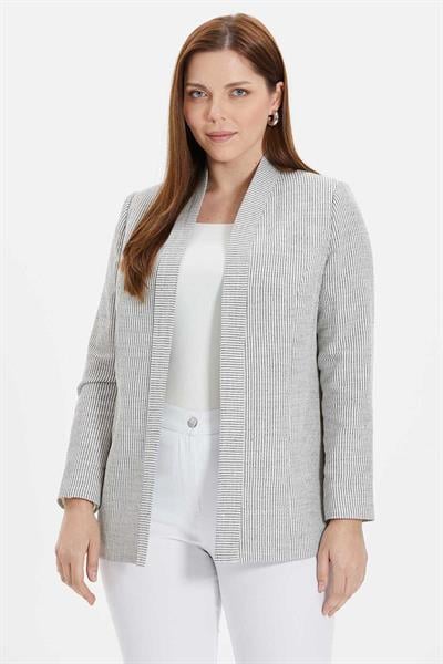 Büyük Beden Çizgili Pullu Yakası Katlamalı Ceket  /  SİYAH
