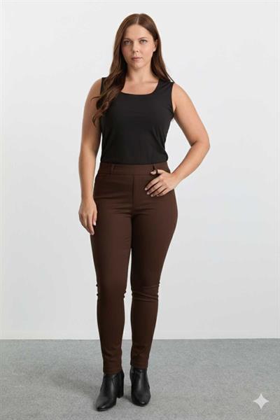 Büyük Beden Dar Paça Cep Kenarı Taşlı Örme Pantolon  /  KAHVE