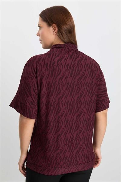 Büyük Beden Degaje Yaka Zebra Desen Bluz  /  BORDO