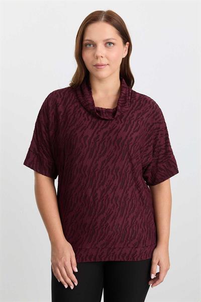 Büyük Beden Degaje Yaka Zebra Desen Bluz  /  BORDO