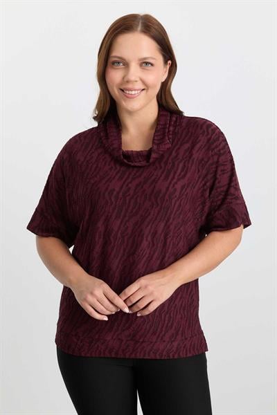 Büyük Beden Degaje Yaka Zebra Desen Bluz  /  BORDO