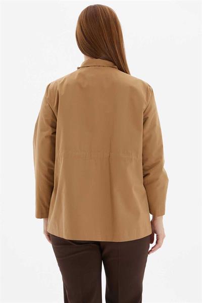 Büyük Beden Dik Yaka Beli Büzgülü Trençkot  /  CAMEL