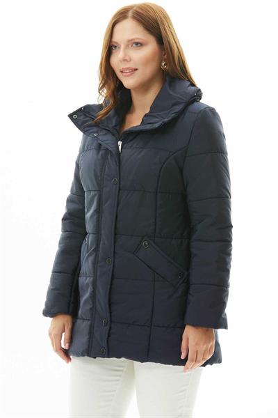 Büyük Beden Dik Yaka Geniş Fleto Cep Anorak  /  LACİVERT