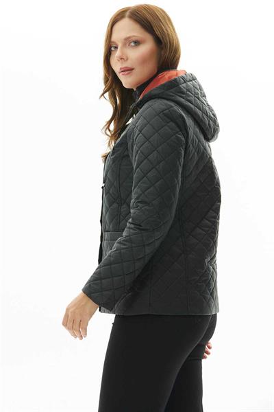 Büyük Beden Dıştan Cep Kapüşonlu Kapitone Mont  /  SİYAH