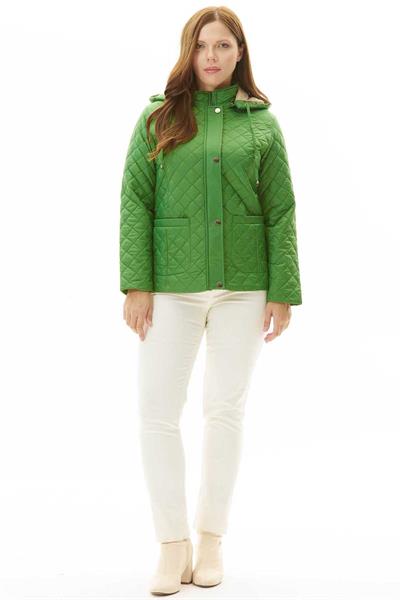 Büyük Beden Dıştan Cep Kapüşonlu Kapitone Mont  /  YEŞİL