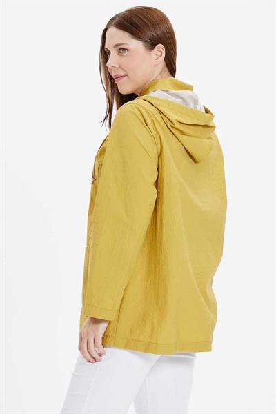 Büyük Beden Kapüşonlu Önü Fermuarlı Trençkot  /  HARDAL