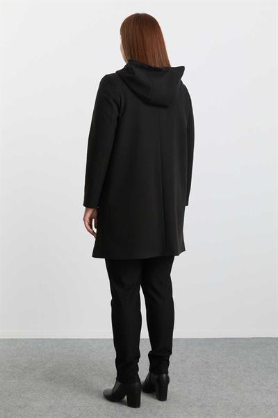 Büyük Beden Kendinden Kapüşonlu Cepli Kaban  /  SİYAH