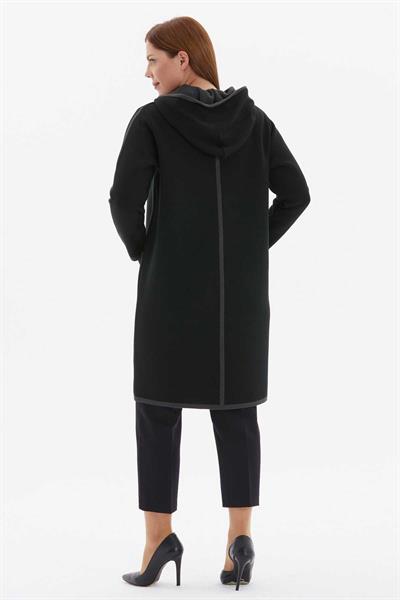 Büyük Beden Kendinden Kapüşonlu Şeritli Hırka  /  SİYAH