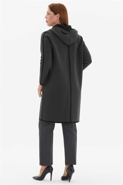 Büyük Beden Kendinden Kapüşonlu Şeritli Hırka  /  FÜME